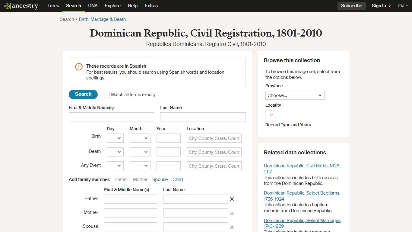 Dominican Republic, Civil Registration, 1801-2010 - Ancestry.com